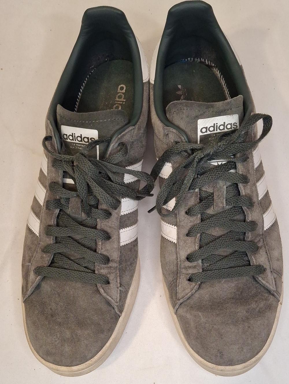 adidas Men's Campus Gray Suede Sneakers with White Stripes. Iconic Style.